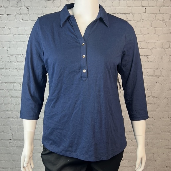 Charter Club Navy Knit Polo Shirt Plus Size XXL - Picture 2 of 7